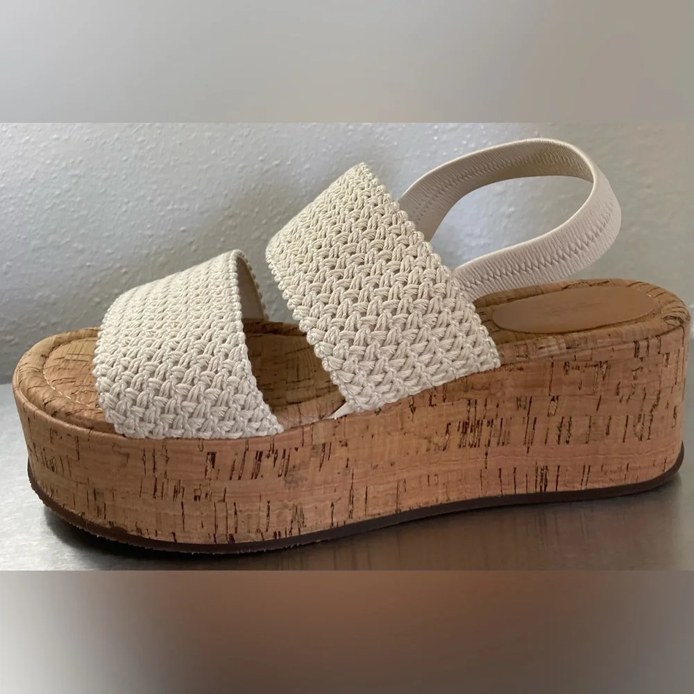 Women's Cream Woven Platform Slingback Sandals - Picture 5 of 8